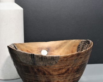 TUAREG tribe wooden bowl with etched patterns and design, large wood bowl a little Scandinavian looking with lovely age and wear