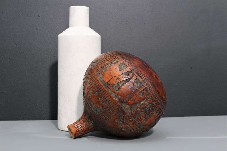 Antique African Art Etched Gourd Collectible authentic Etsy