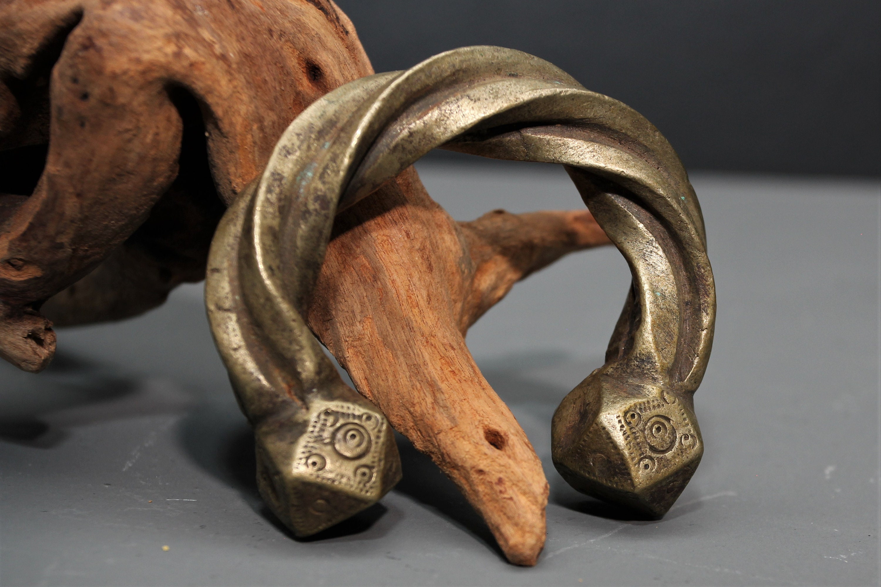 Set of Three West African Manilla Currency Pieces on a Custom Mount — RIGHT