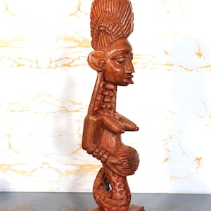 Yemoja Wood Statue – Hand Carved Yoruba Goddess Yemaya Sculpture | African Orisha Ocean Goddess Figure | Yemonja|Spiritual African Art Decor