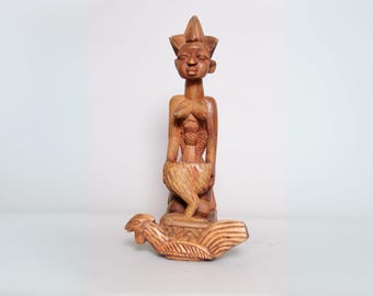 Olumeye Yoruba Ifa Sculpture, Altar Figure, Santeria, Ifa Yoruba offering bowl,Yoruba figurative offering bowl, Opon Igede Ifa
