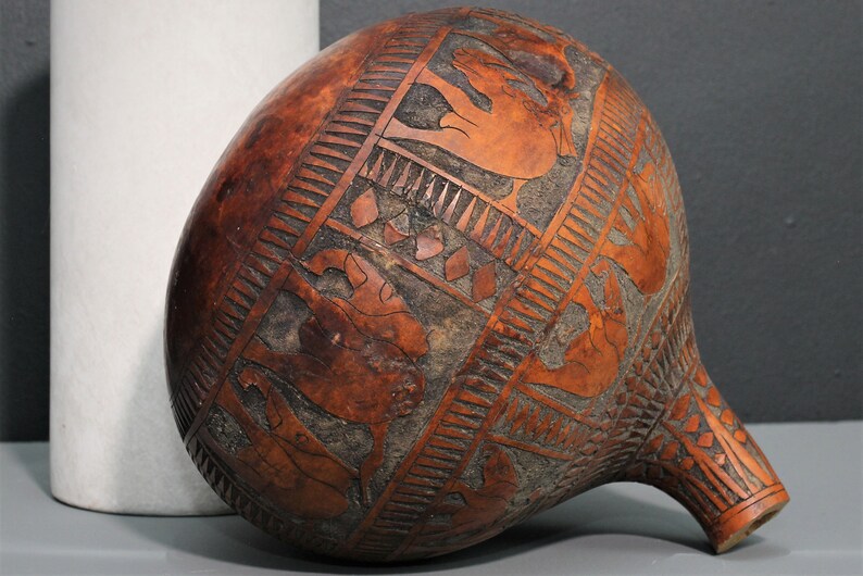 Antique African Art Etched Gourd Collectible authentic Etsy