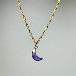 Amethyst Gold-Plated TINY Moon Celestial Twisted Chain Necklace, Amethyst Moon February Birthstone Dainty Necklace, Amethyst Necklace Gifts