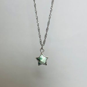 Labradorite Silver Rhodium Plated VERY TINY Star Celestial Dainty Necklace, Labradorite Star Jewelry Set Gift, Labradorite Crystal Choker
