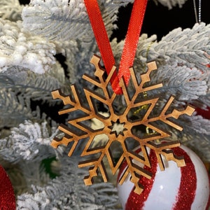 Handmade, laser cut, MDF, snowflake 7 Christmas tree bauble, ornament, decoration.