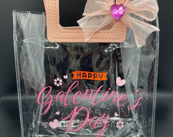 Transparent Reusable "Happy Galentine's Day" Tote Bags (10 pcs)