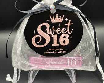 Sweet 16 Party Favors | Pink & Black Birthday Favors | Organza Bags (25 pcs / 50 pcs)