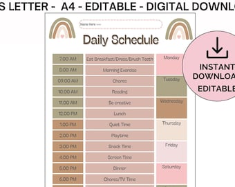 Planificador diario, tabla de rutina familiar editable (descarga digital)
