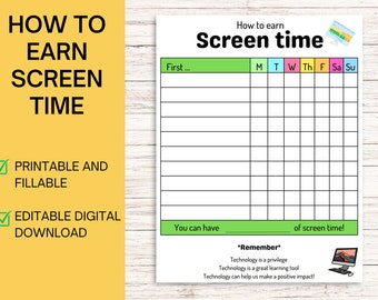 Lista de verificación del gráfico de tiempo de pantalla, editable e imprimible (PDF)