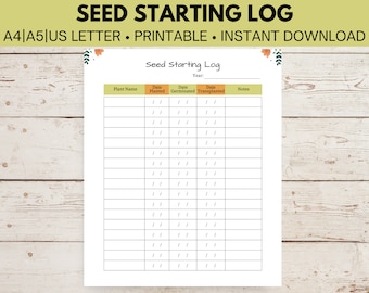Planificador de registro de inicio de semillas / Descarga imprimible / PDF / Tamaño A4, A5 y Carta EE. UU.
