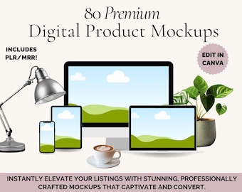 80 maquetas de productos digitales/plantillas editables de Canva (PLR/MRR)