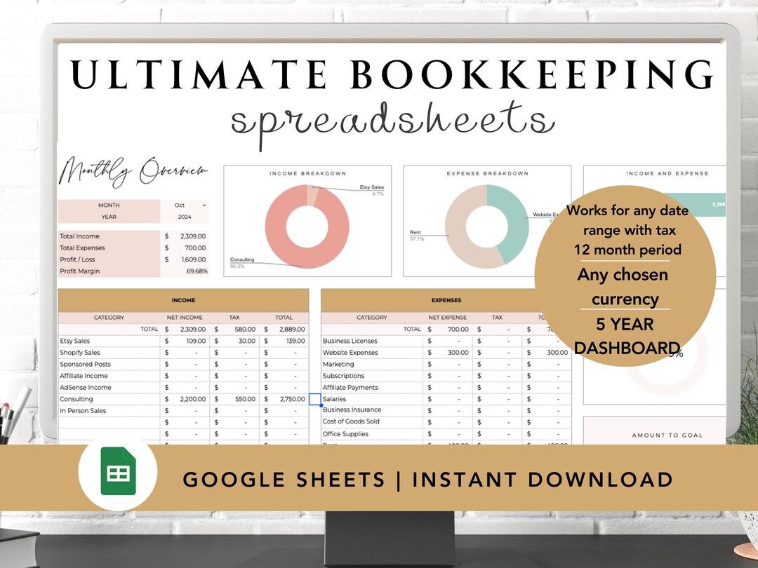 Small Business Bookkeeping Spreadsheet | Google Sheets Template ...