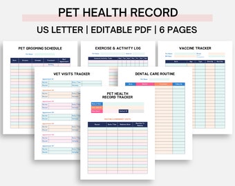 Registro sanitario de mascotas, formularios para criadores de perros, plantilla para dueños de perros, descarga digital, imprimible, registro de cuidados de mascotas