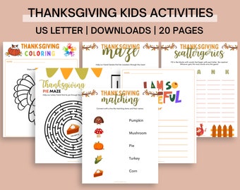 Paquete de actividades para niños para el Día de Acción de Gracias, juegos y páginas para colorear (PDF)