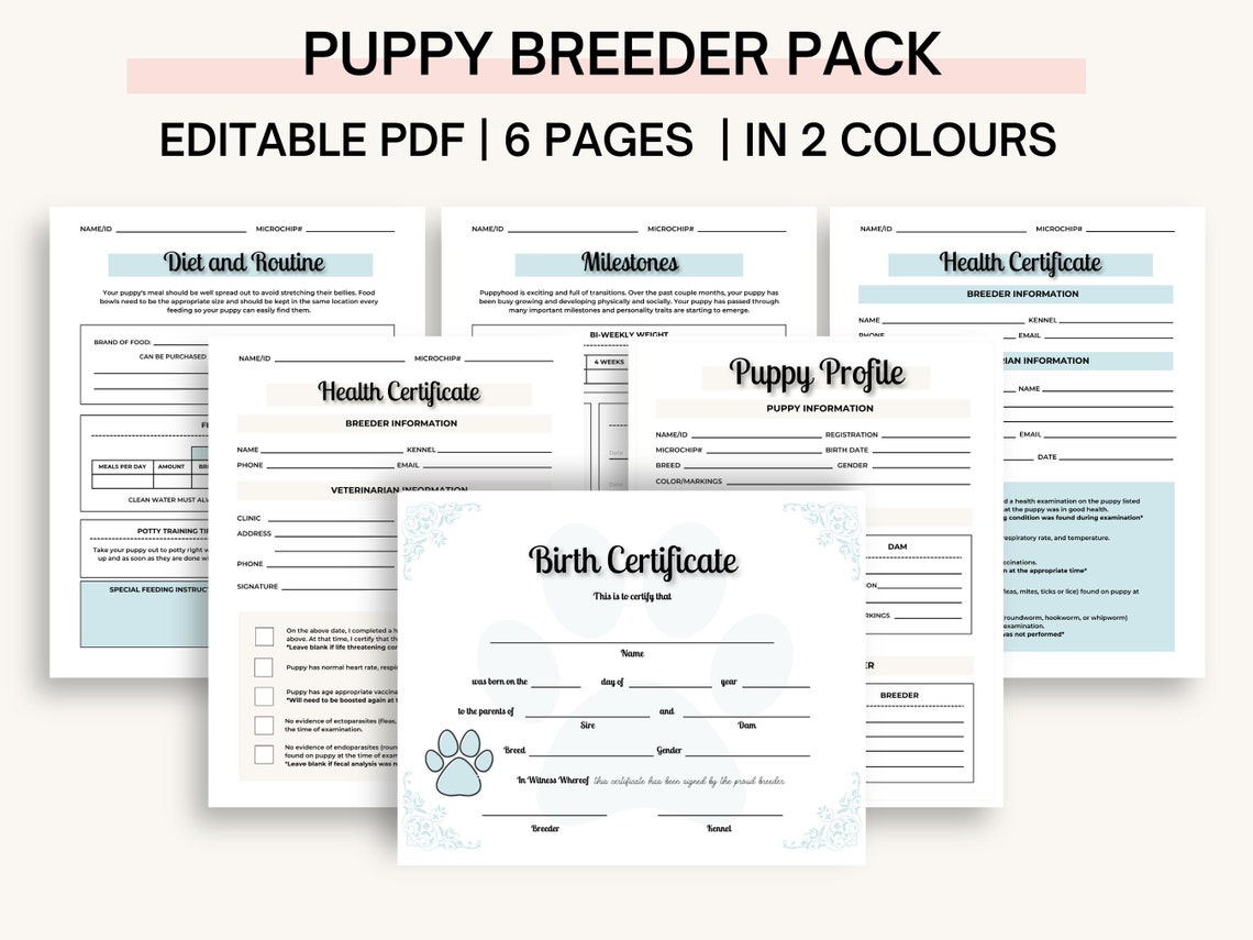 Fillable Breeder Puppy Pack, Dog Breeder Records, Dog Breeder Forms ...