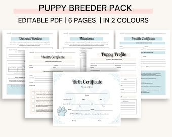 Formularios editables para el paquete de criadores de cachorros y registros de cachorros (PDF)