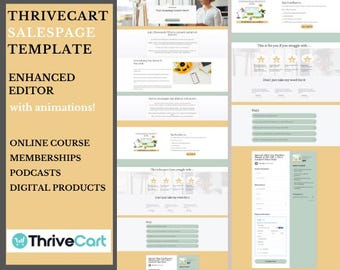 Plantilla premium de página de ventas de ThriveCart para productos y cursos digitales / Página de pago de ThriveCart y página de agradecimiento