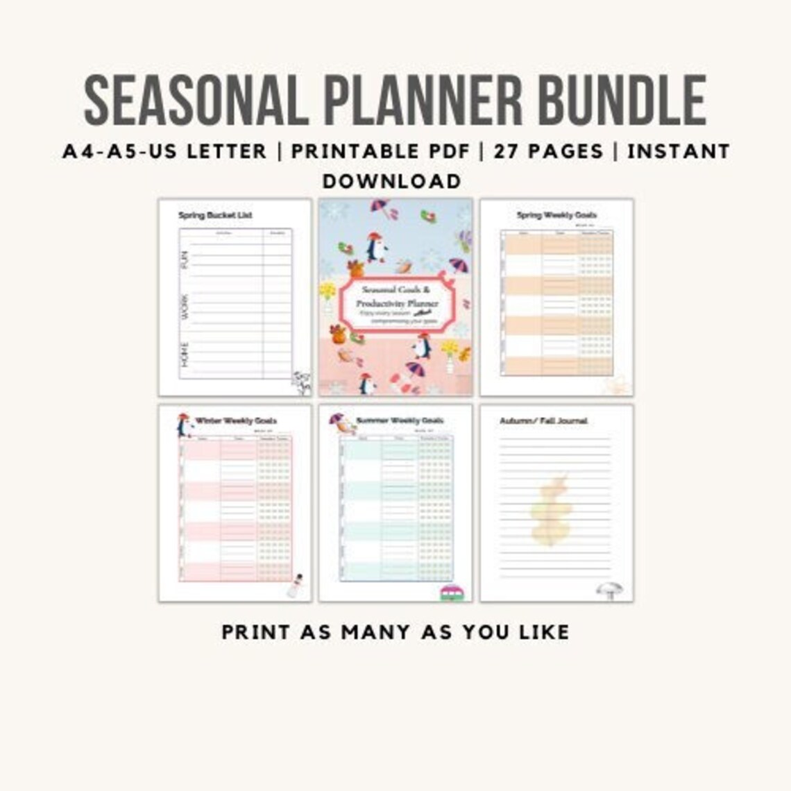 Seasonal Planner Printable Printable PDF Instant Download 3 Sizes ...