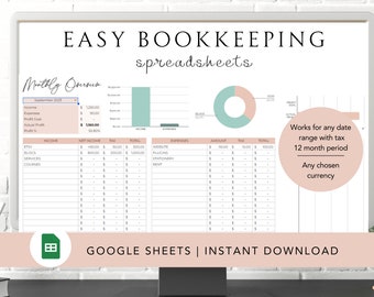 Plantilla de contabilidad para pequeñas empresas / Seguimiento de ingresos y gastos de Hojas de cálculo de Google (Descarga digital)