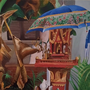 small sacrificial temple, acrylic painting, unique, wall decoration, wall painting, wall art acrylic, gift for moving in, birthday, apartment decoration, office decoration,