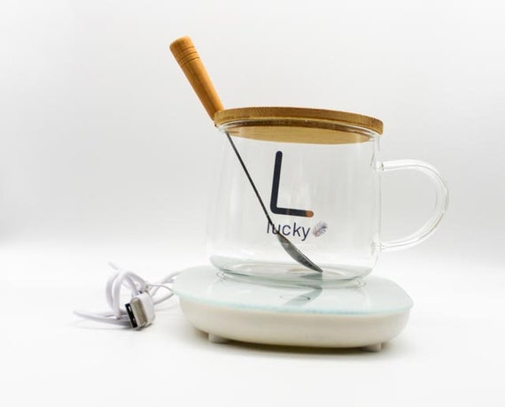 Ceramic Coffee Mug With USB Mug Warmer and Tea Spoon for Office