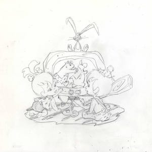 Original Publicity Drawing of Pebbles and Bam-Bam from the Flintstones (1990s/00s)