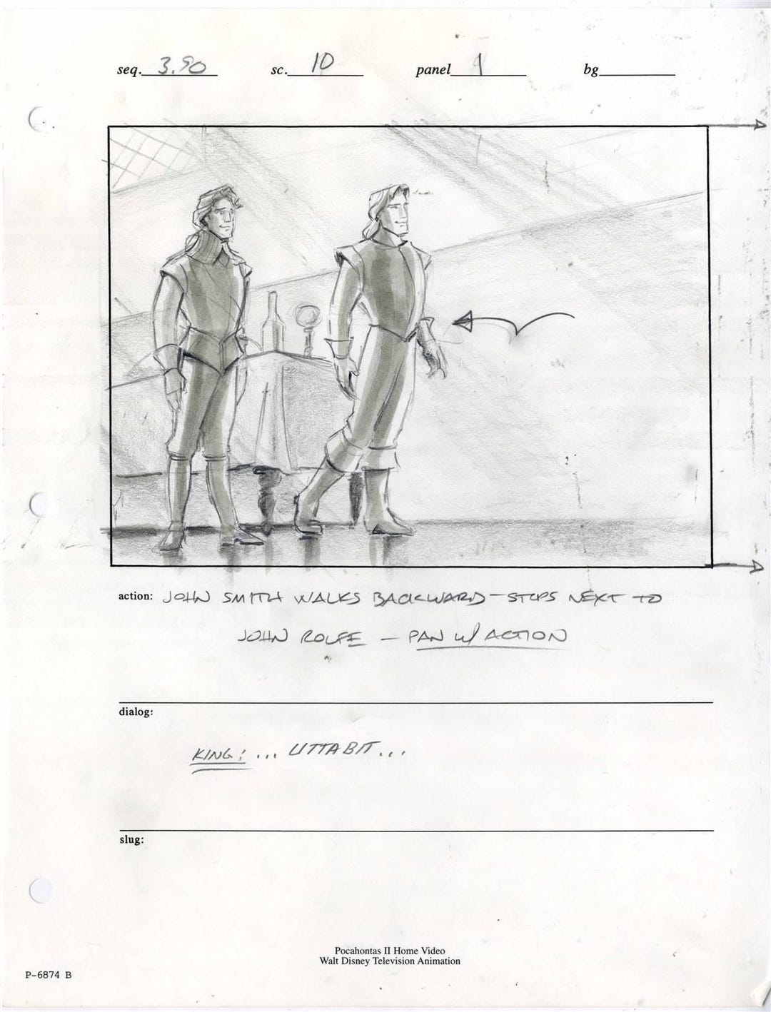 Original Storyboard Drawing of John Smith and John Rolfe From ...