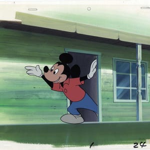 Original Production Background, Production Cel and Matching Drawing of Mickey Mouse from Disney TV