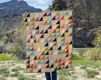 Gem Toned Triangles Quilt | Handmade | Half Square Triangles | Ruby Star Society Alma Fabric | Throw Size Quilt