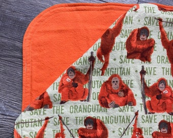 Flannel Baby Blanket | Receiving or Lap Blanket | Orangutans, Green, Orange