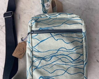Green & Blue Waves Canvas Sling Bag: Sandhill Crossbody