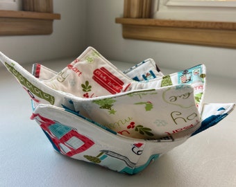 Bowl Cozy, Holiday-Themed, Set of 2 | Reversible | Microwave Safe | Hot, Cold Bowl Holder