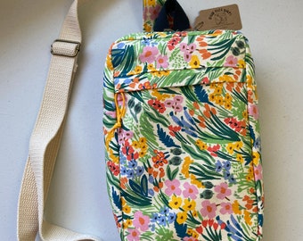 Canvas Sling Bag - Floral | Sandhill Sling by Noodlehead | Crossbody bag | Floral canvas with green floral interior