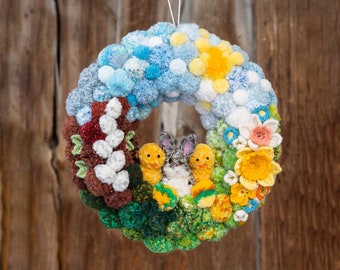 Easter Wreath, Pom Pom Hang On wall decor, Homedecor