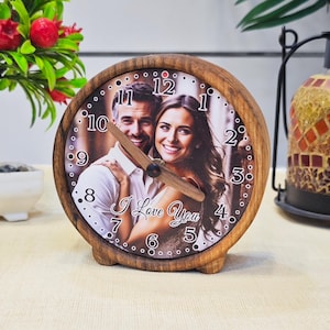 Custom Photo Desk Clock, Walnut Tree Table Clock, Office Gift Table Clock, Personalized Table Clock, Photo Print Desk Clock, Office Decor