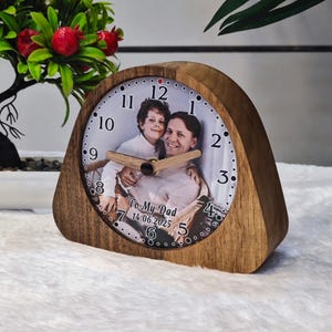 Walnut Wood Twin Edge Table Clock, Photo Printed Table Clock, Office Clocks, Table Clock Gifts, Wooden Table Clock, Custom Photo Desk Clock