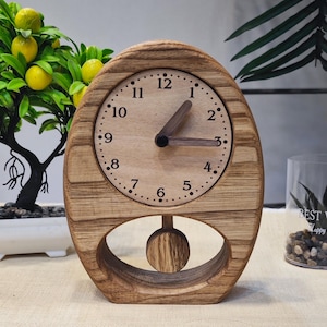 Chestnut Wood Pendulum Desk Clock: Modern Minimalist Design