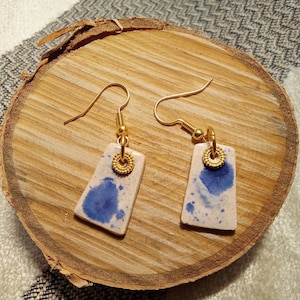 Handmade blue ceramic earrings, minimalist handcrafted jewelry, earthenware, lightweight earrings, gift for women, handmade earrings