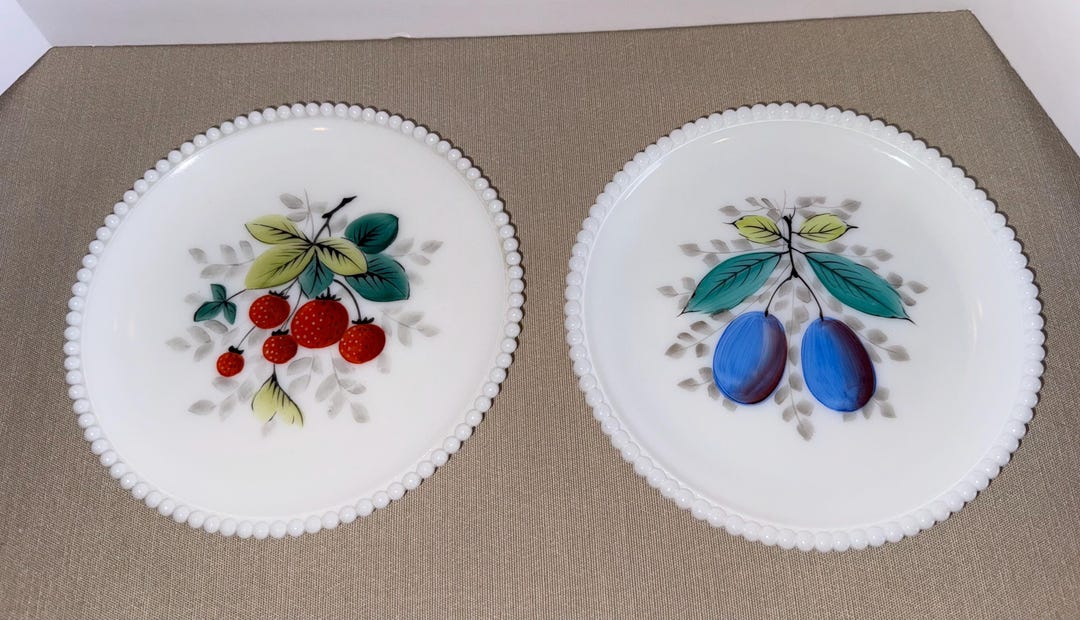 Vintage Westmoreland Glass Beaded Edge Plates, Milk Glass W Hand ...