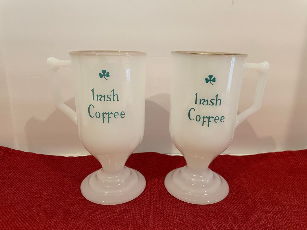 Vintage Irish Coffee Milk Glass Mugs Footed Pedestal Shamrocks Etsy