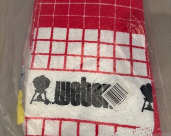 Vintage Weber Terry Tablecloth Checkered, 60" Round w/white long Fringe NEW