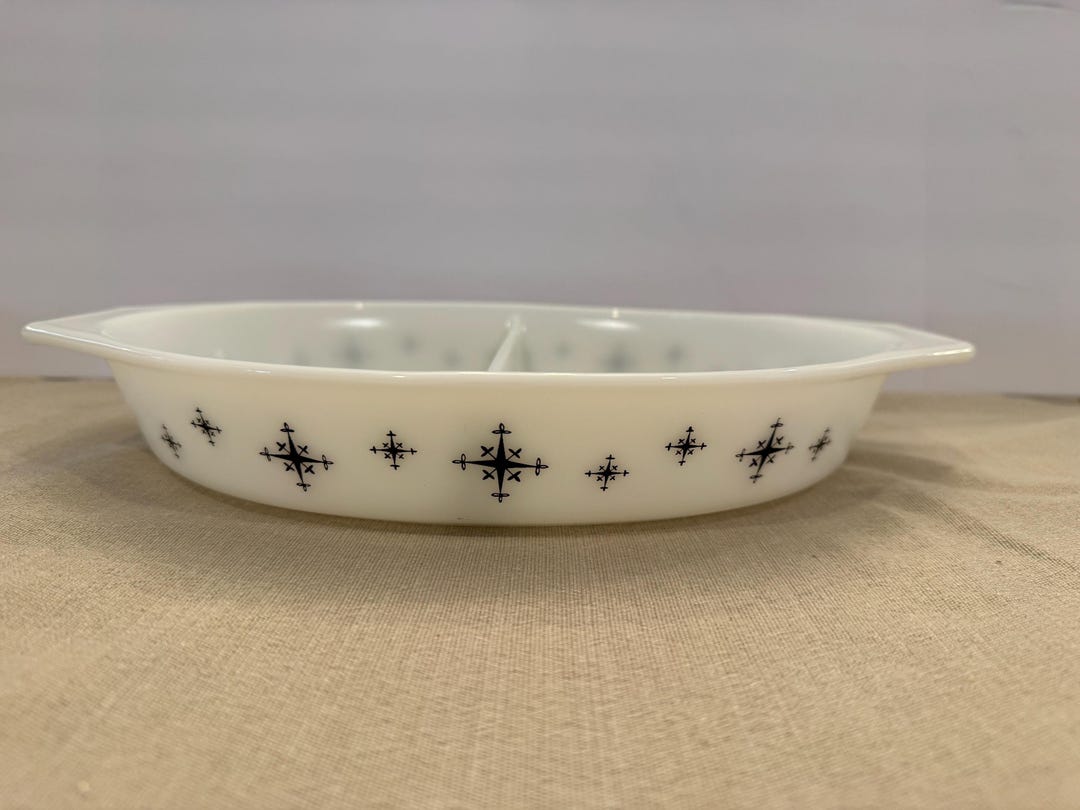 Pyrex Patterns Atomic Vintage Pyrex Black Star Atomic Compass Divided 1 1/2 Qt. Casserole ...