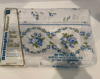 Vintage 70's Burlington House Floral Twin Flat Sheet 50/50 Polycotton Never Iron.