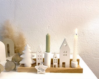 Christmas on the strip 2 dekoratives weihnachtliches Tablett mit Lichthäusern und Tannenbaum
