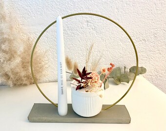 Flower Power Kerzenständer mit Metallkranz und Vase für Trockenblumen