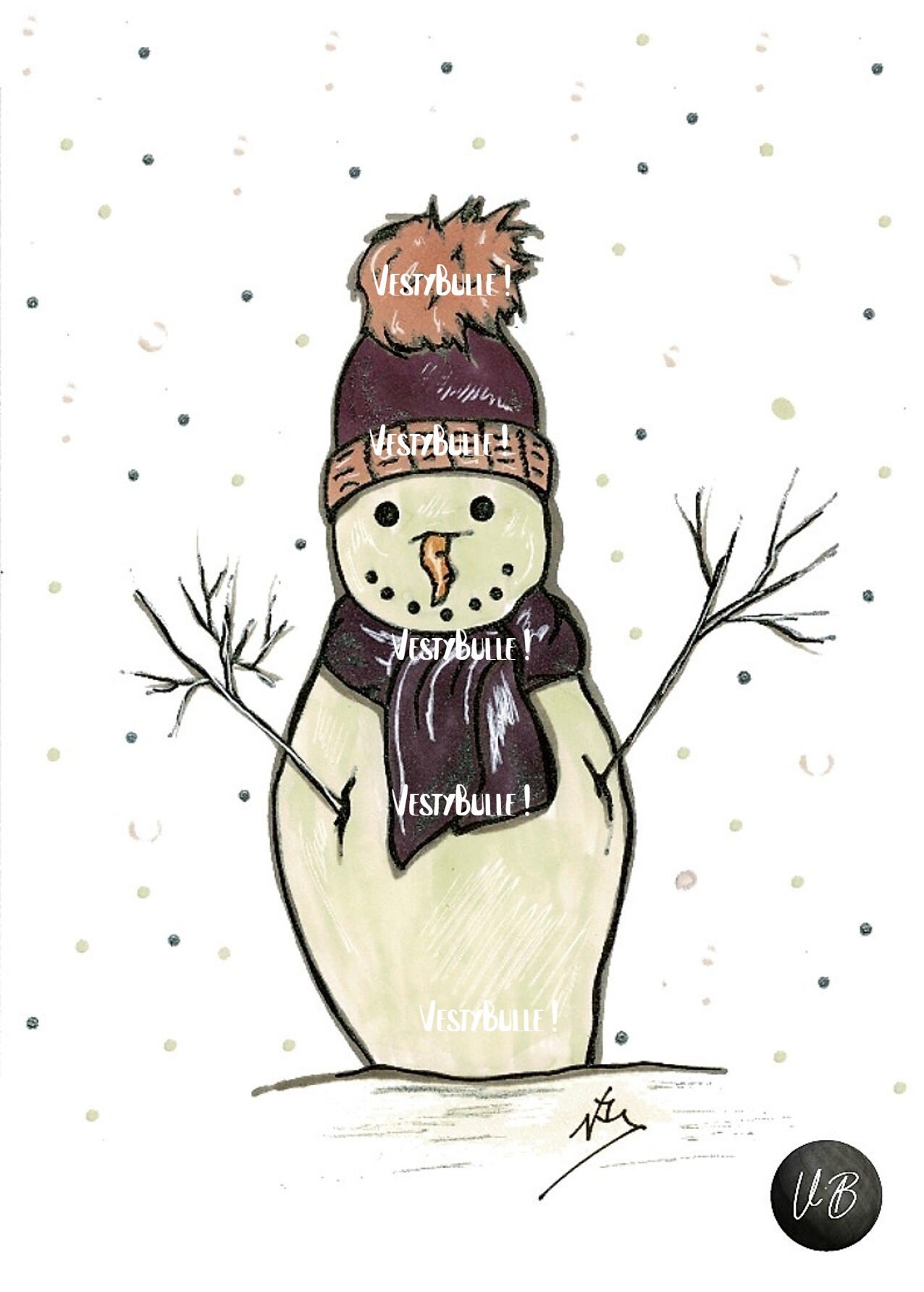 Snowman Illustration Format Carte Postale
