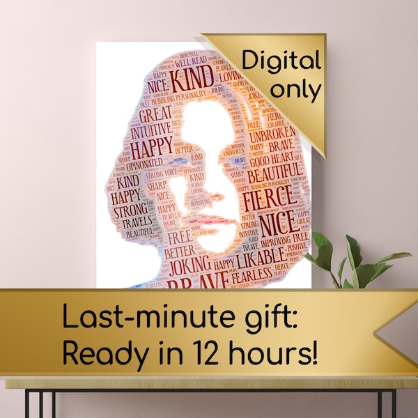 Word cloud art gift for her, Custom text and photo digital print, Word collage poster DIGITAL