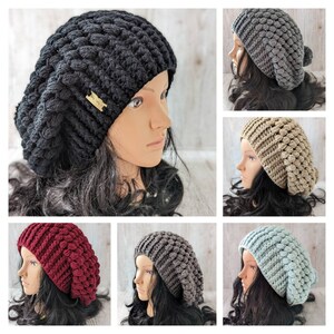 Slouchy Crochet Beanie, Long Oversized Winter Hats, French beret for Womens, knit Cap