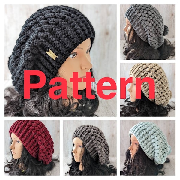 PATTERN Slouchy Crochet Beanie/Long Oversized Winter Hat /French beret for Winter/ PATTERN