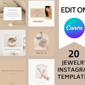 Jewellery Instagram Templates | Aesthetic minimal jewellery Canva templates | Social Media graphics for Jewelry business | Jewellery IG